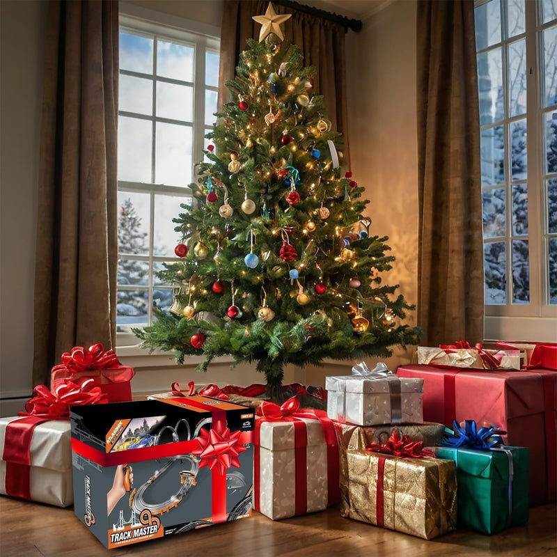 Atlasonix مجموعة مسارات سباق سيارات السلاطين، سيارة سباق مع 4 سيارات عالية السرعة، مسارات سباق للأطفال من عمر 4-8 سنوات، مجموعة مسارات سباق سيارات كهربائية، سيارة تحكم عن بعد، هدايا ألعاب للأولاد - 330' حلبة سباق - Image 2